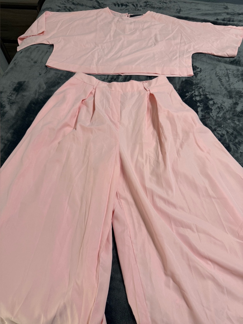 Zanzea Soft Pink Two-Piece Set with Elastic Waistband
